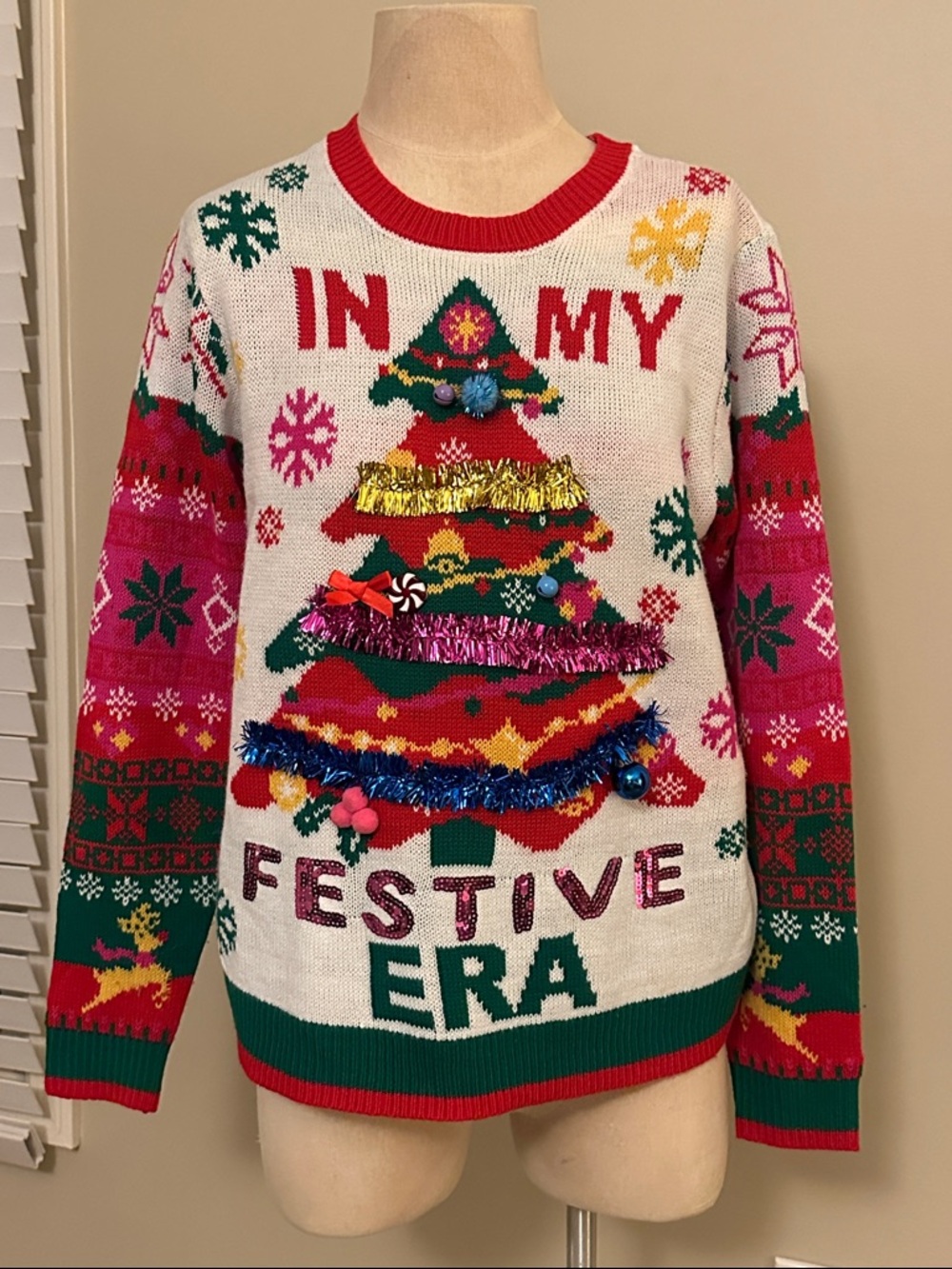 No Boundaries White Multicolor Christmas Tree Festive Sweater